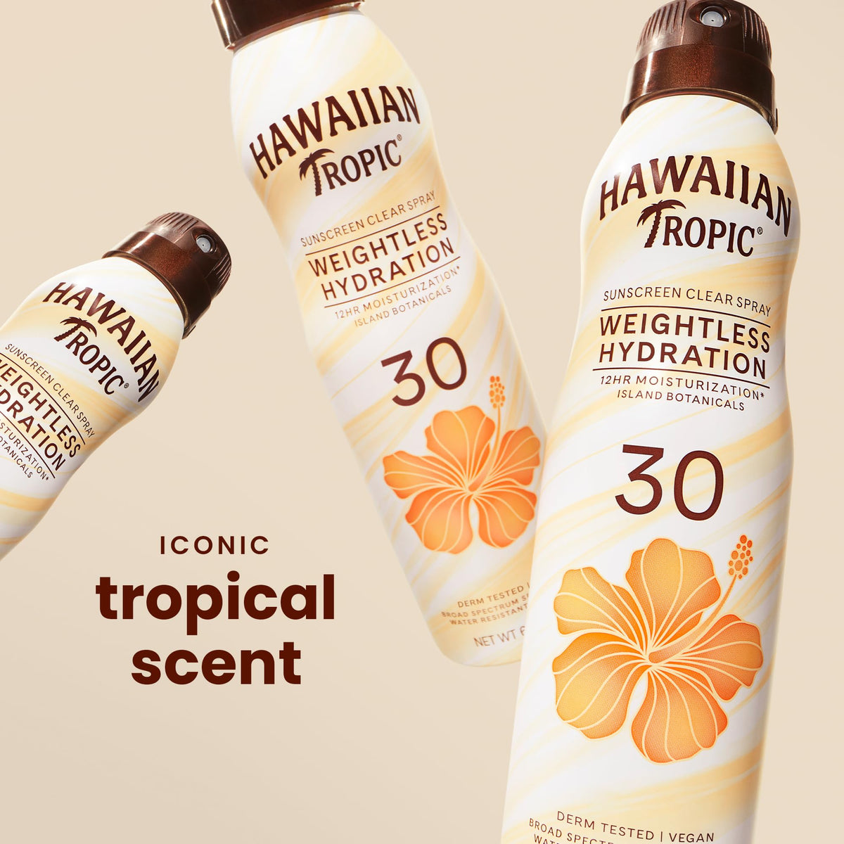 Hawaiian Tropic spray nozzle closeup highlighting continuous spray ease