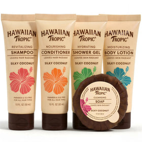 Hawaiian Tropic front packaging showing 150-piece bulk kit and cohesive branding