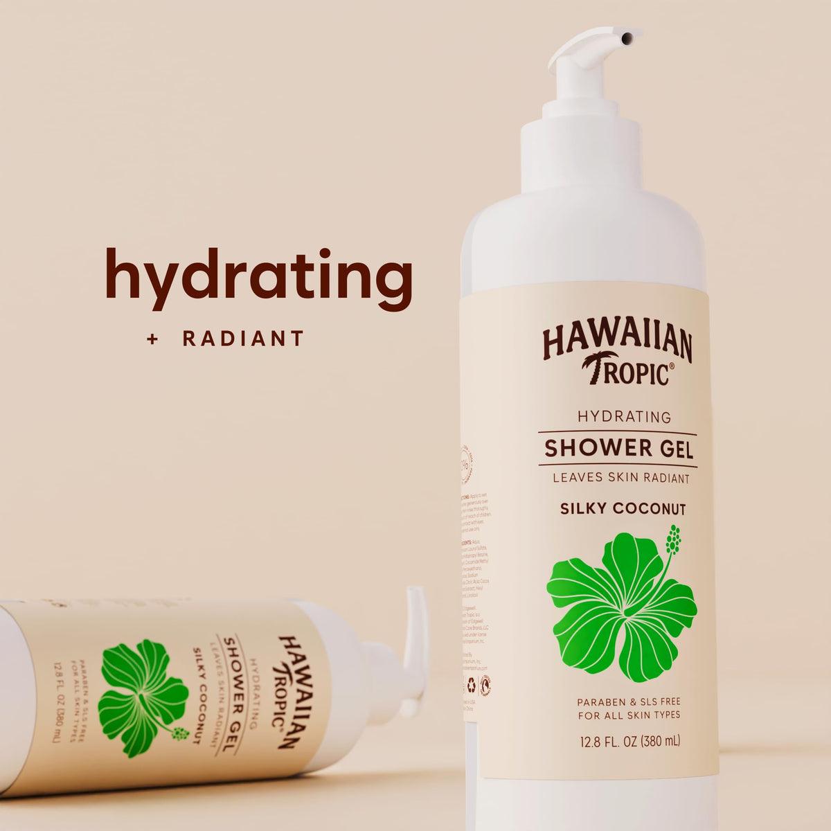 Hawaiian Tropic pump close-up demonstrating tamper-proof pump and precise dispensing