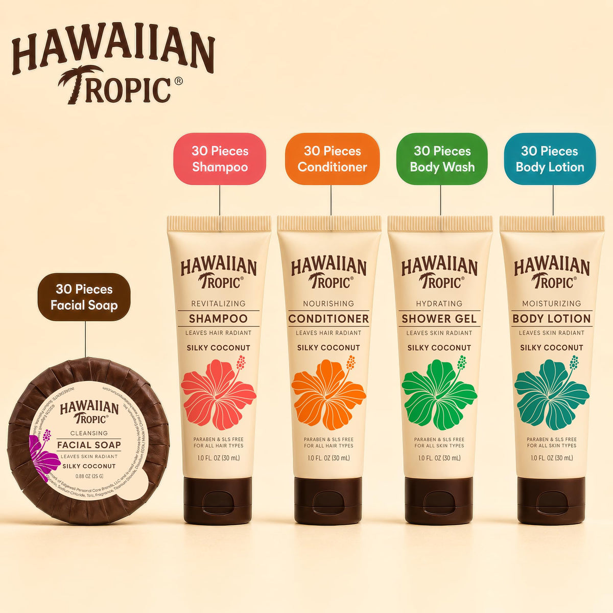 Hawaiian Tropic soap bar detail showing compact size and gentle cleansing
