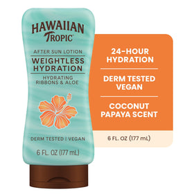 Hawaiian Tropic next to sunglasses showing 6 fl oz bottle scale