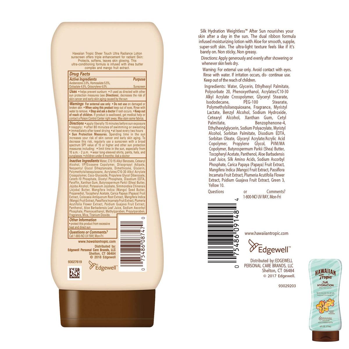 Hawaiian Tropic sunscreen bottle close-up highlighting easy dispensing and quick absorption