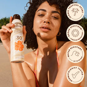 Hawaiian Tropic lightweight texture on skin leaving a hydrated, non-greasy finish