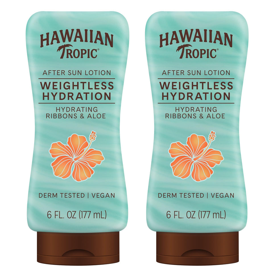 Hawaiian Tropic twin pack front view showing convenient after-sun care