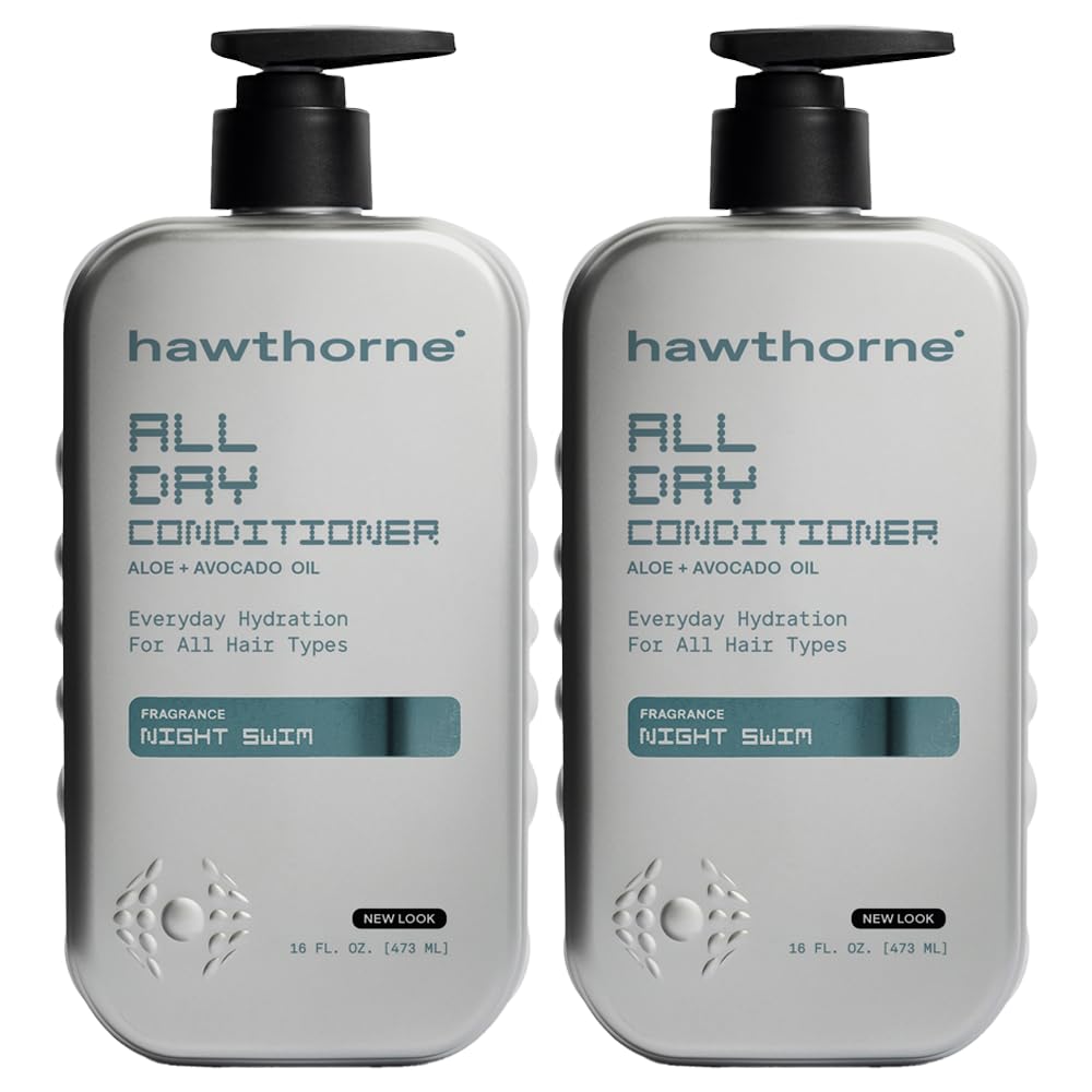 Hawthorne conditioner front packaging showing 16 fl oz bottle and Night Swim scent benefit hydration