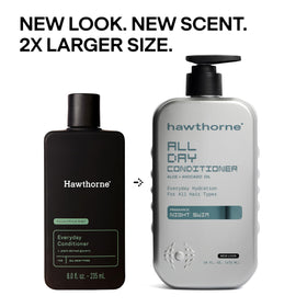 Hawthorne conditioner in hand to show real size and travel-friendly benefit