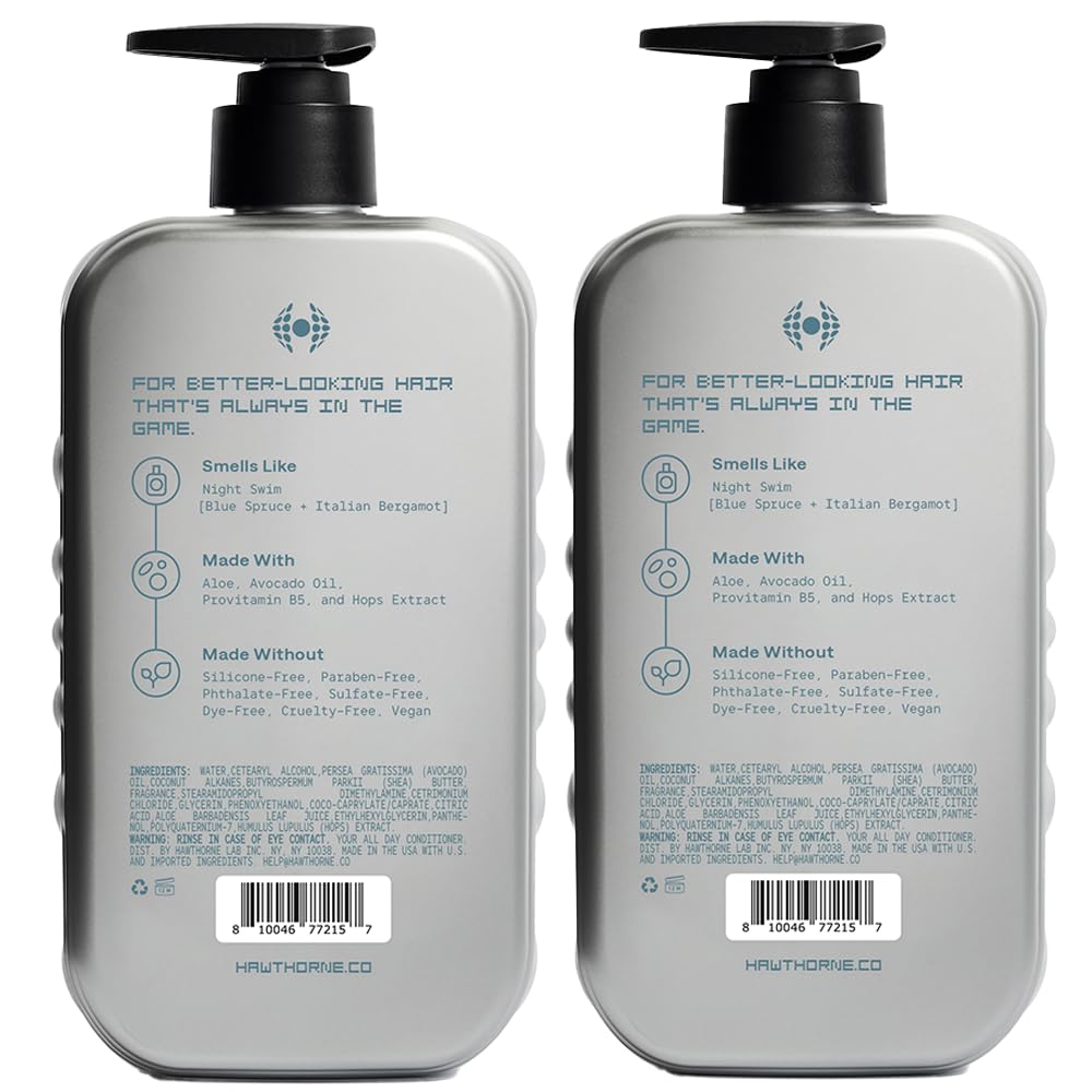 Hawthorne conditioner lifestyle bathroom vanity scene conveying grooming routine benefit