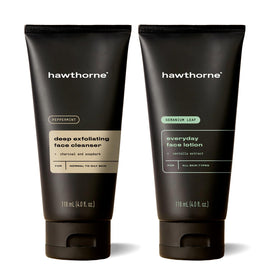 Hawthorne kit front packaging showing cleanser and lotion for easy routine