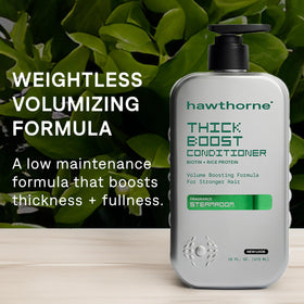 Hawthorne label close-up highlighting biotin rice protein and eucalyptus mint