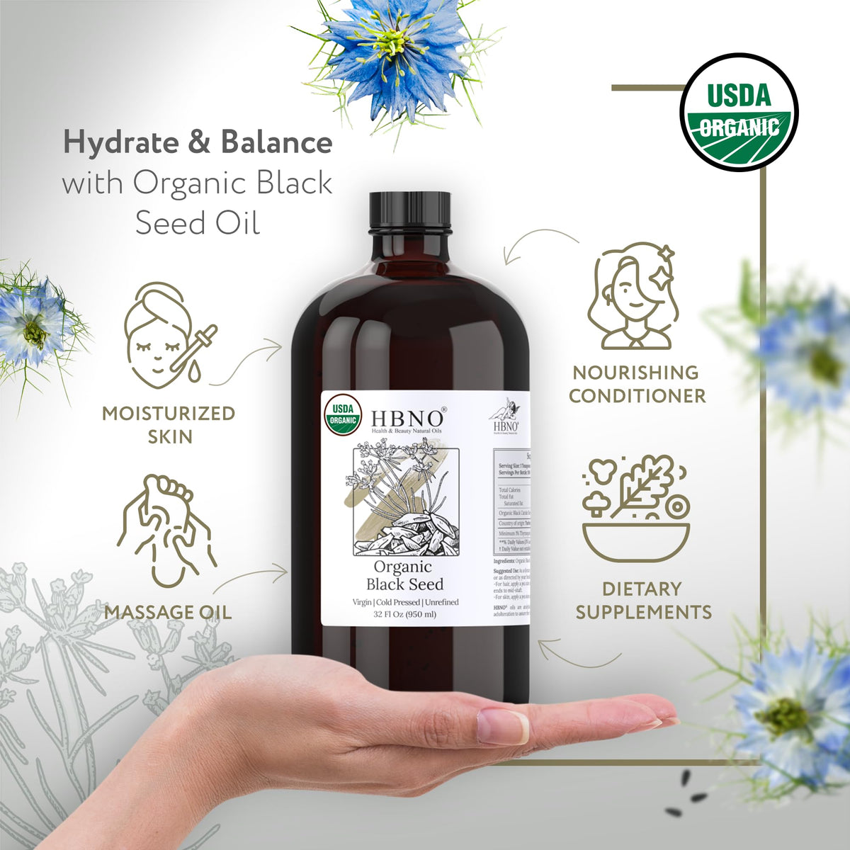 HBNO close-up of oil texture highlighting cold-pressed clarity benefit