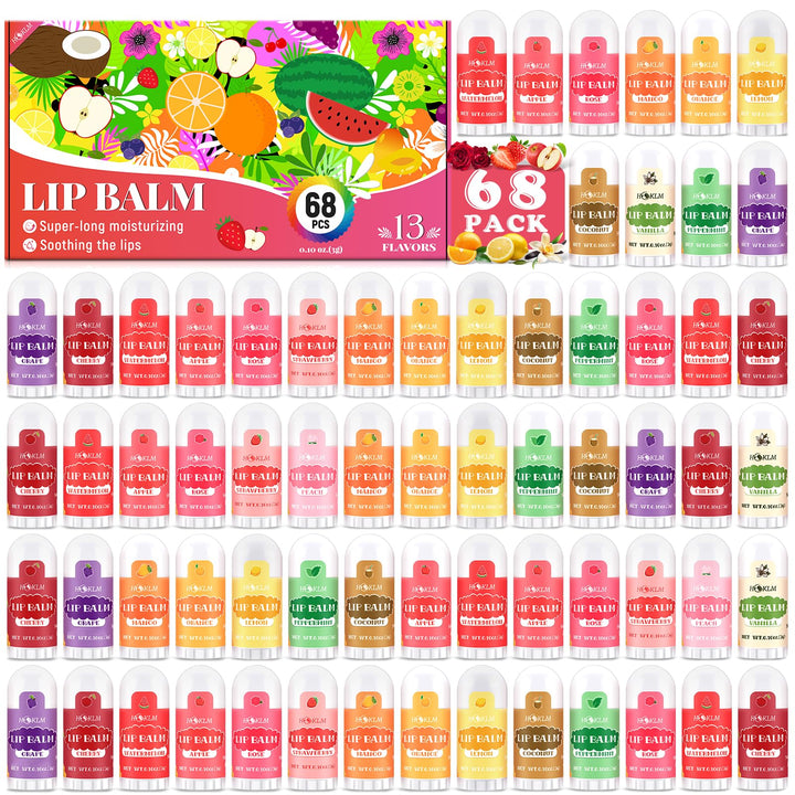 HCKLM front packaging showing 68 mini lip balms and variety — easy gifting