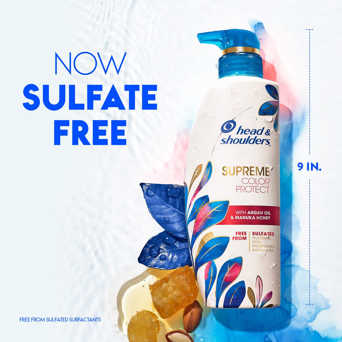 Head & Shoulders label close-up highlighting color protect formula and 1% pyrithione zinc