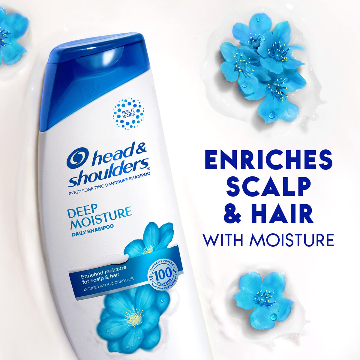 Head & Shoulders bottle held in hand showing 12.8 fl oz scale and portability