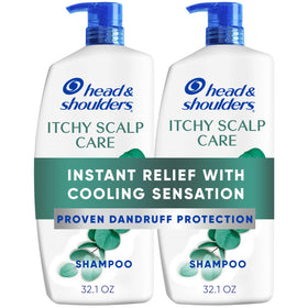 head & shoulders front packaging showing twin 32.1 fl oz bottles and benefits