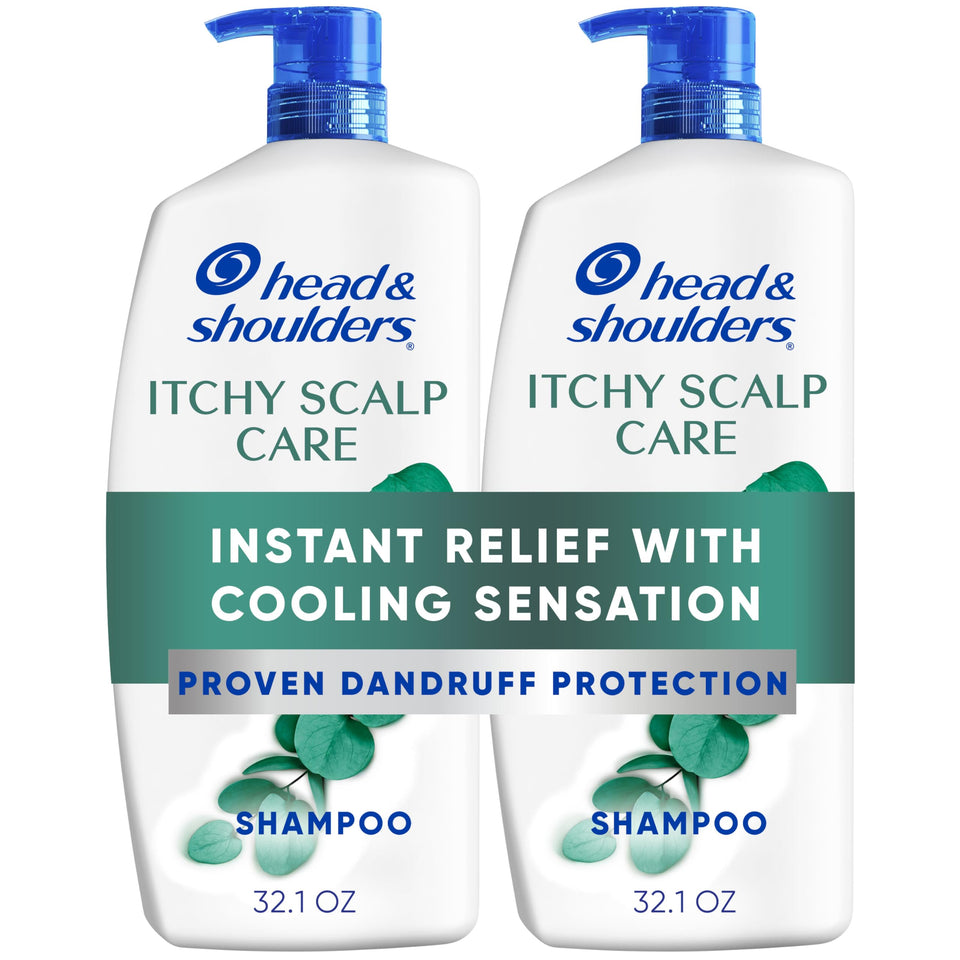 head & shoulders front packaging showing twin 32.1 fl oz bottles and benefits