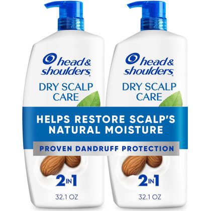 Head & Shoulders front packaging showing twin 32.1 fl oz bottles and benefits