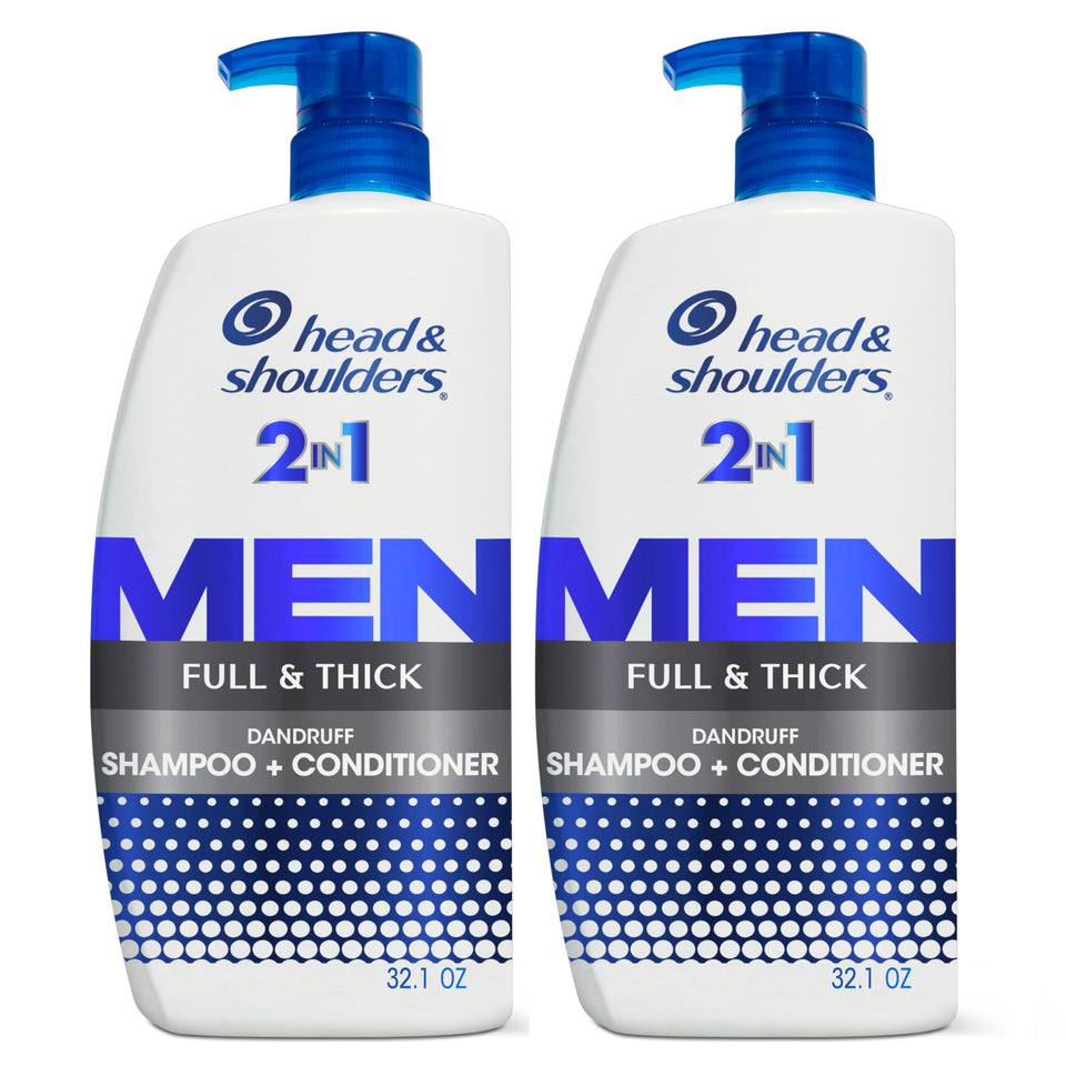 head & shoulders front packaging showing twin 32.1 fl oz bottles and volume benefit