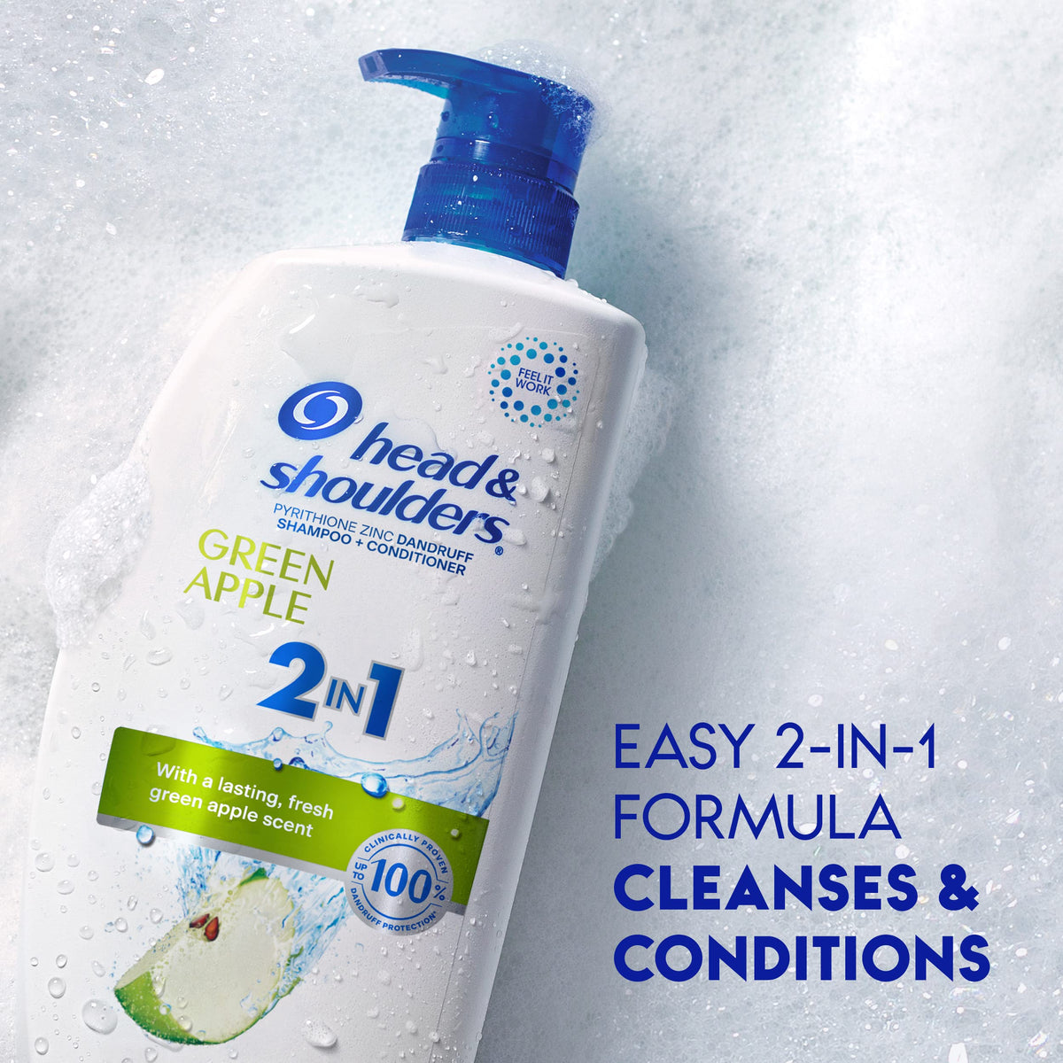 Head & Shoulders pouring into hand and creating lather for easy one-step care