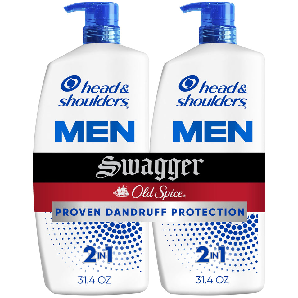 Head & Shoulders front label showing Old Spice Swagger scent and 2-in-1 benefit