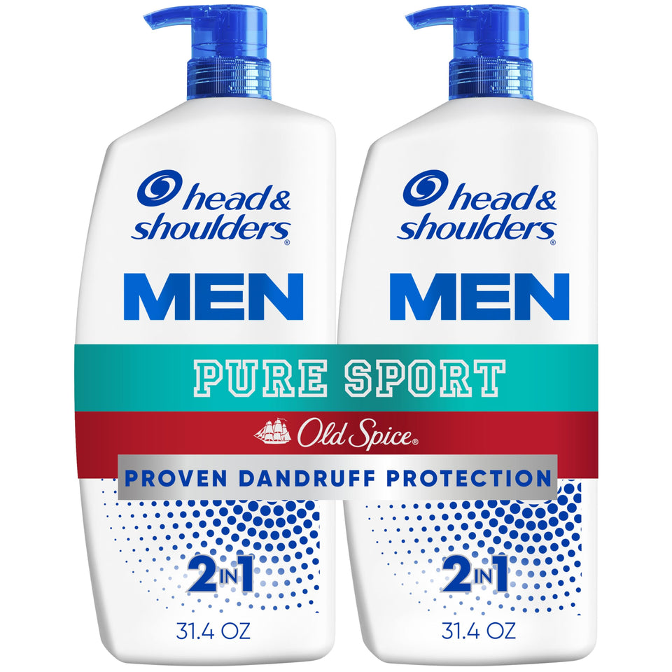 Head & Shoulders front packaging showing twin 31.4 fl oz bottles and branding benefit