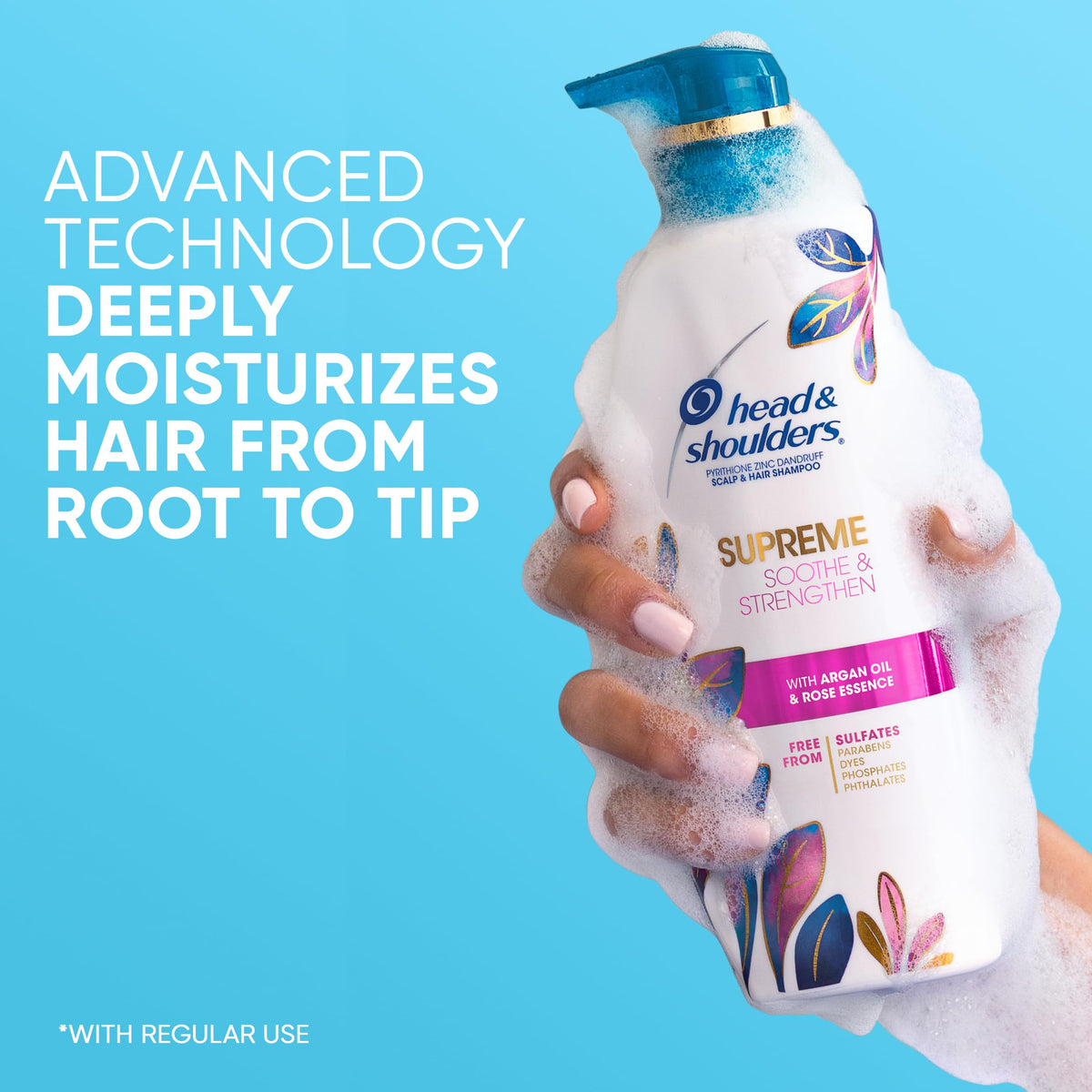Head & Shoulders bottle size comparison next to a hand for scale