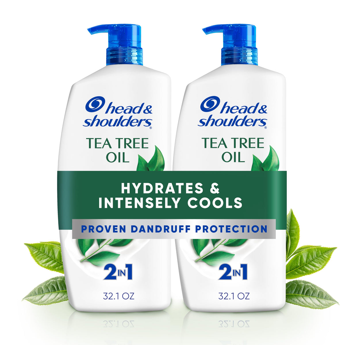 Head & Shoulders front packaging showing twin 32.1 fl oz bottles and branding benefit