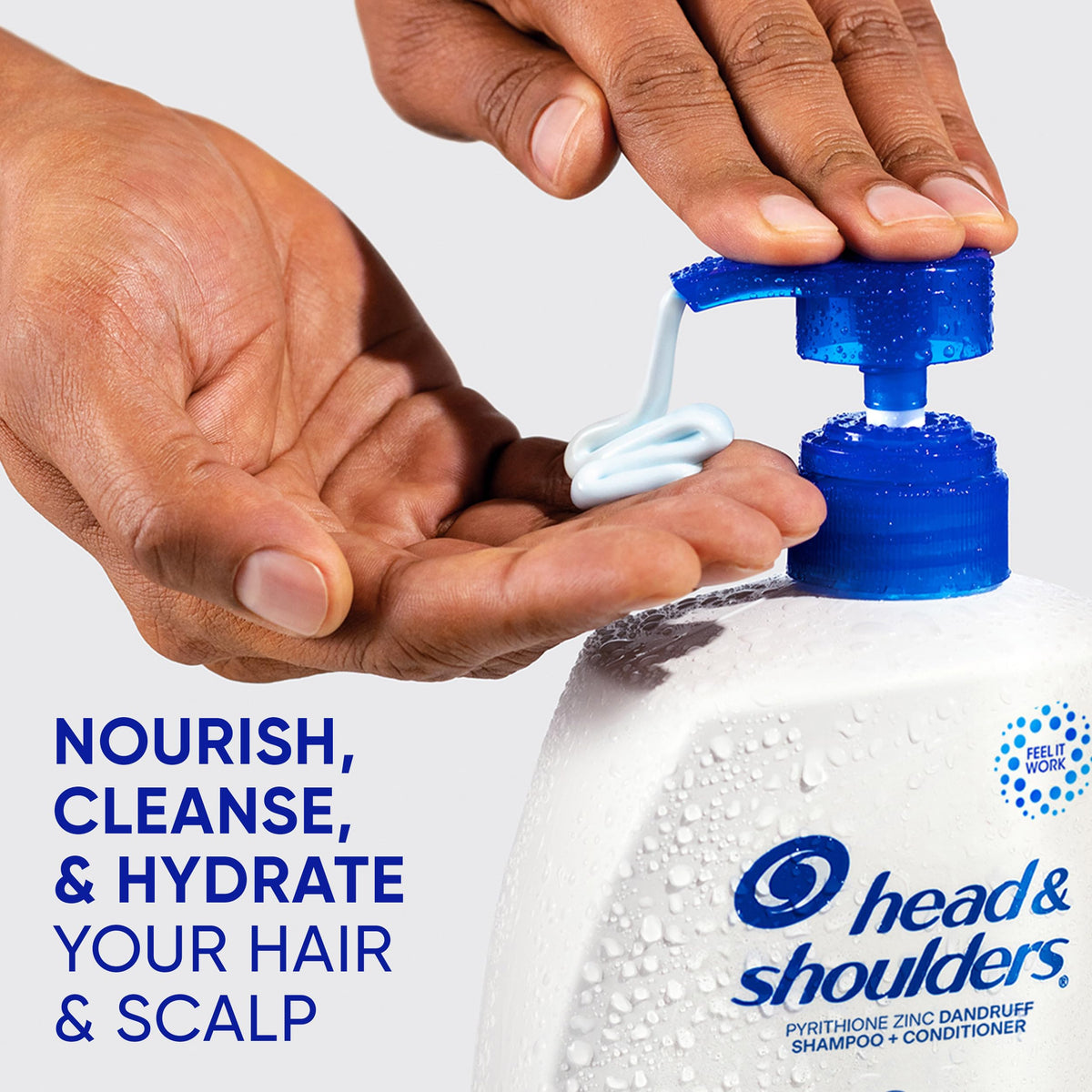 Hand holding Head & Shoulders bottle demonstrating one-handed use and convenient size benefit