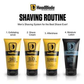HeadBlade 5 oz bottle next to hand for scale emphasizing travel-friendly size