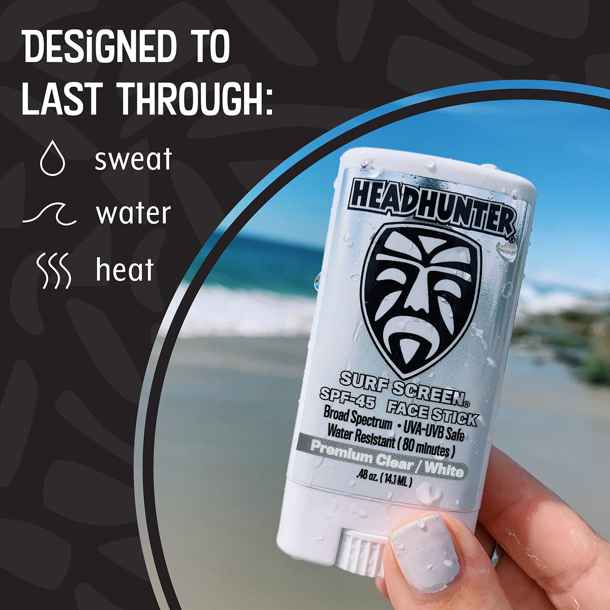 Headhunter being applied to nose demonstrating quick, targeted sun protection