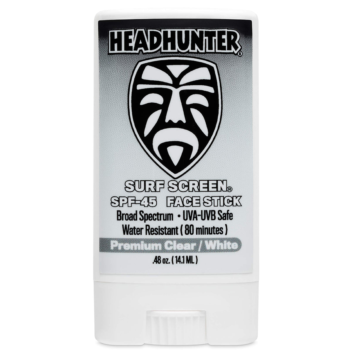 Headhunter face stick front packaging showing compact travel size and SPF45