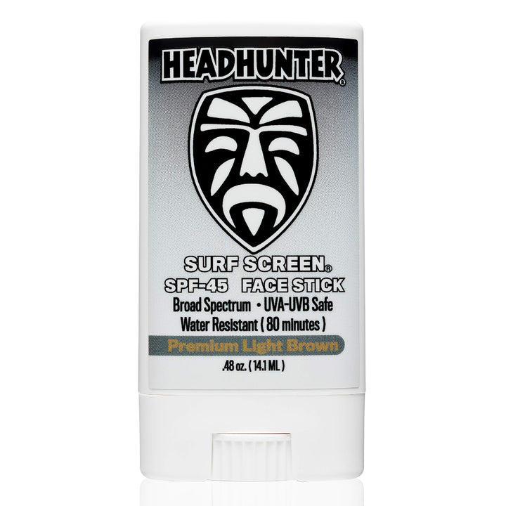 Headhunter face stick front view showing compact travel packaging and SPF label