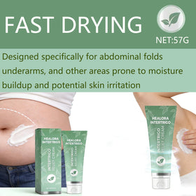 Healora Intertrigo being applied under the breast to reduce friction and moisture