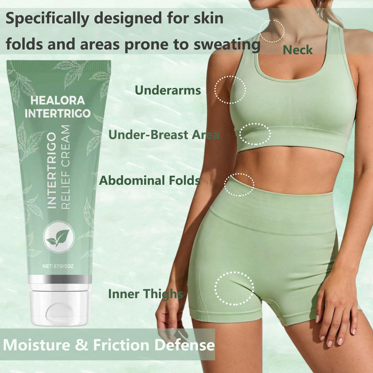 Healora Intertrigo cream texture close-up demonstrating lightweight, non-greasy absorbent feel