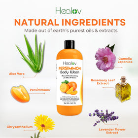 Healov persimmon soap next to ruler showing 4oz size and travel-friendly benefit