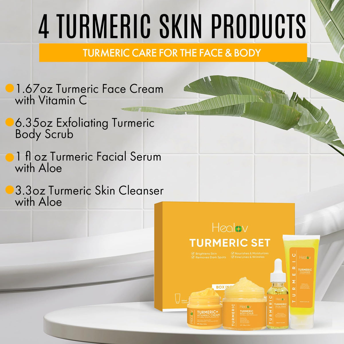 Healov turmeric face cream jar close-up, highlights vitamin C brightening benefit