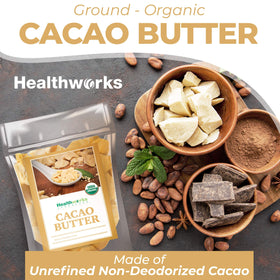 Healthworks Superfoods melted cacao butter on spoon demonstrating easy melting for recipes