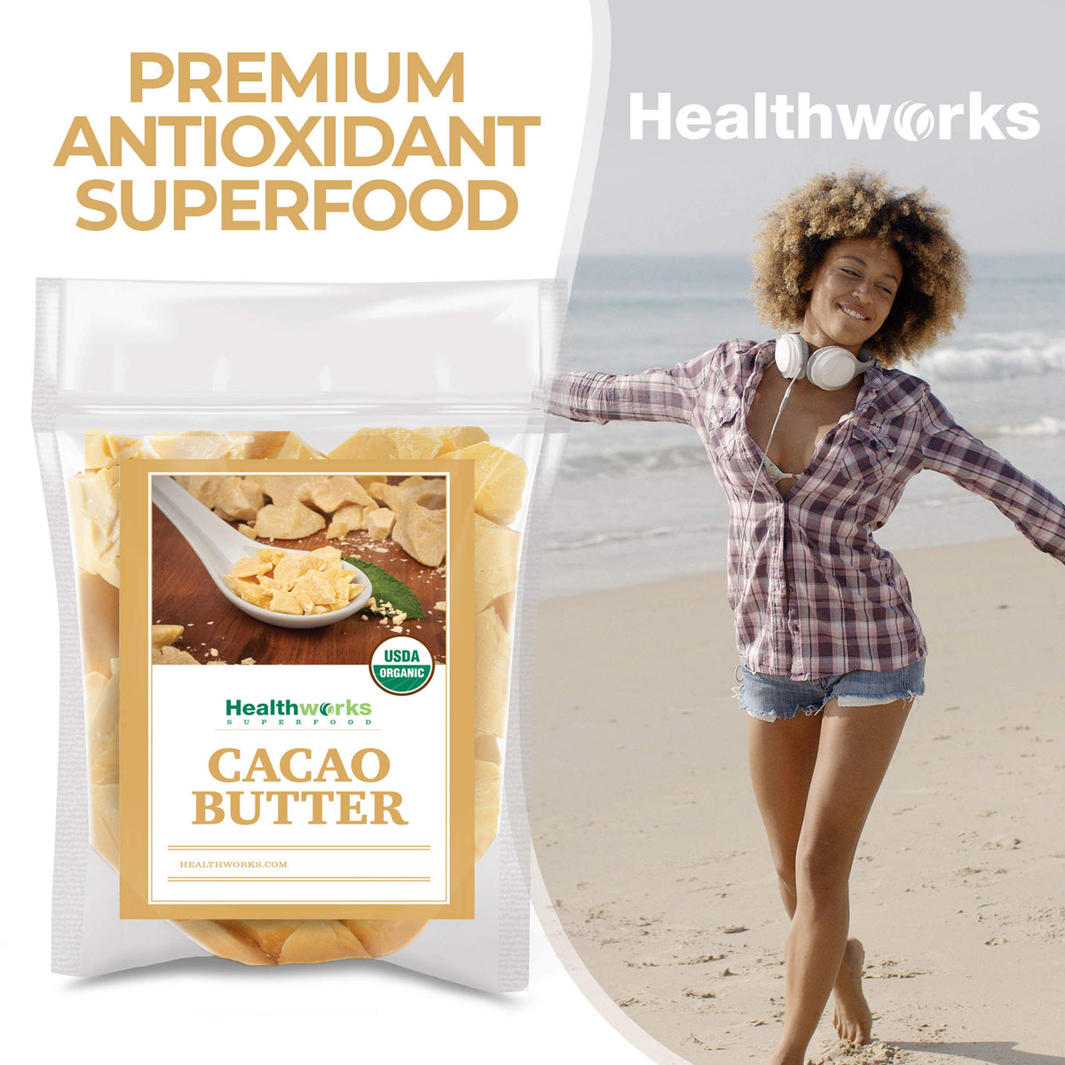 Healthworks Superfoods cacao butter melting in double boiler for even heating