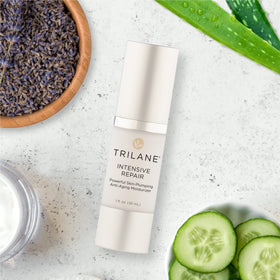 Healthy Directions jar beside hyaluronic and jojoba ingredient visuals