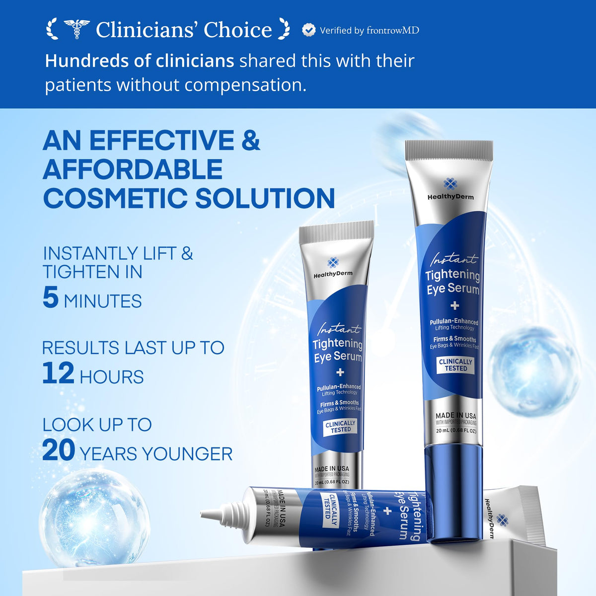 HealthyDerm application under-eye demonstrating quick visible lifting effect