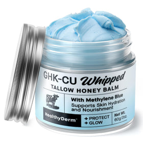 HealthyDerm blue balm jar front view showing clean packaging and nourishing benefit
