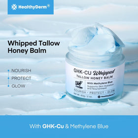 HealthyDerm ingredient label with copper peptides and manuka honey listed