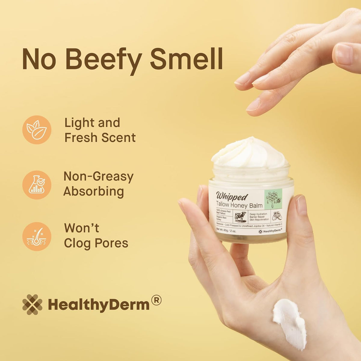 HealthyDerm ingredient label detail emphasizing clean, US-made formulation benefits