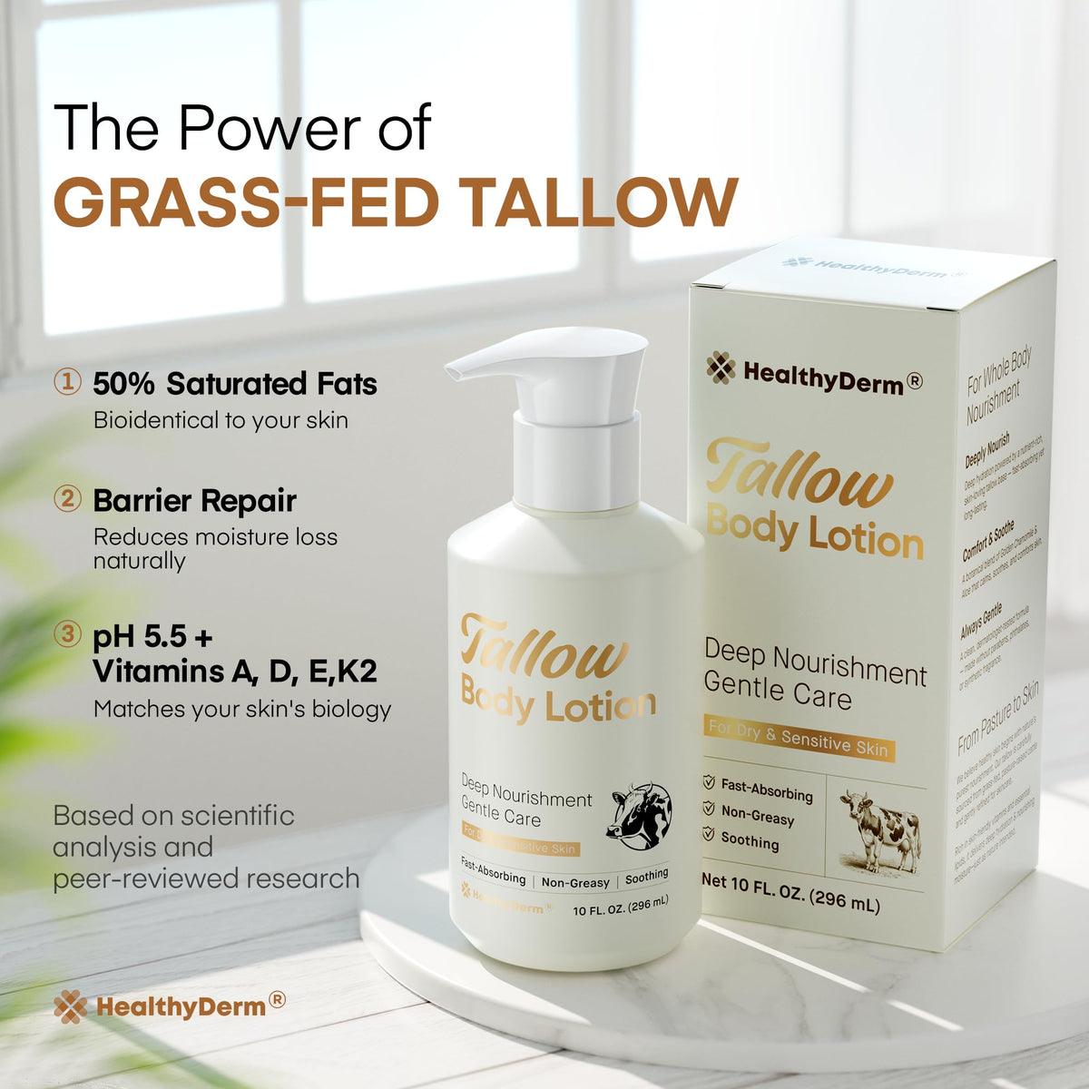 HealthyDerm label detail showing ingredient highlights and fragrance-free formulation