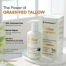 HealthyDerm label detail showing ingredient highlights and fragrance-free formulation