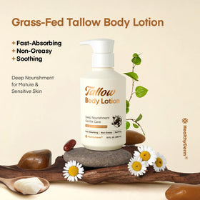 HealthyDerm lotion on palm illustrating spreadability and non-greasy finish for daily use