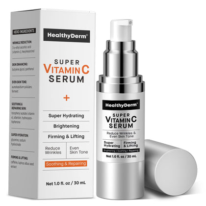 HealthyDerm front packaging shot showing elegant bottle and clear benefit