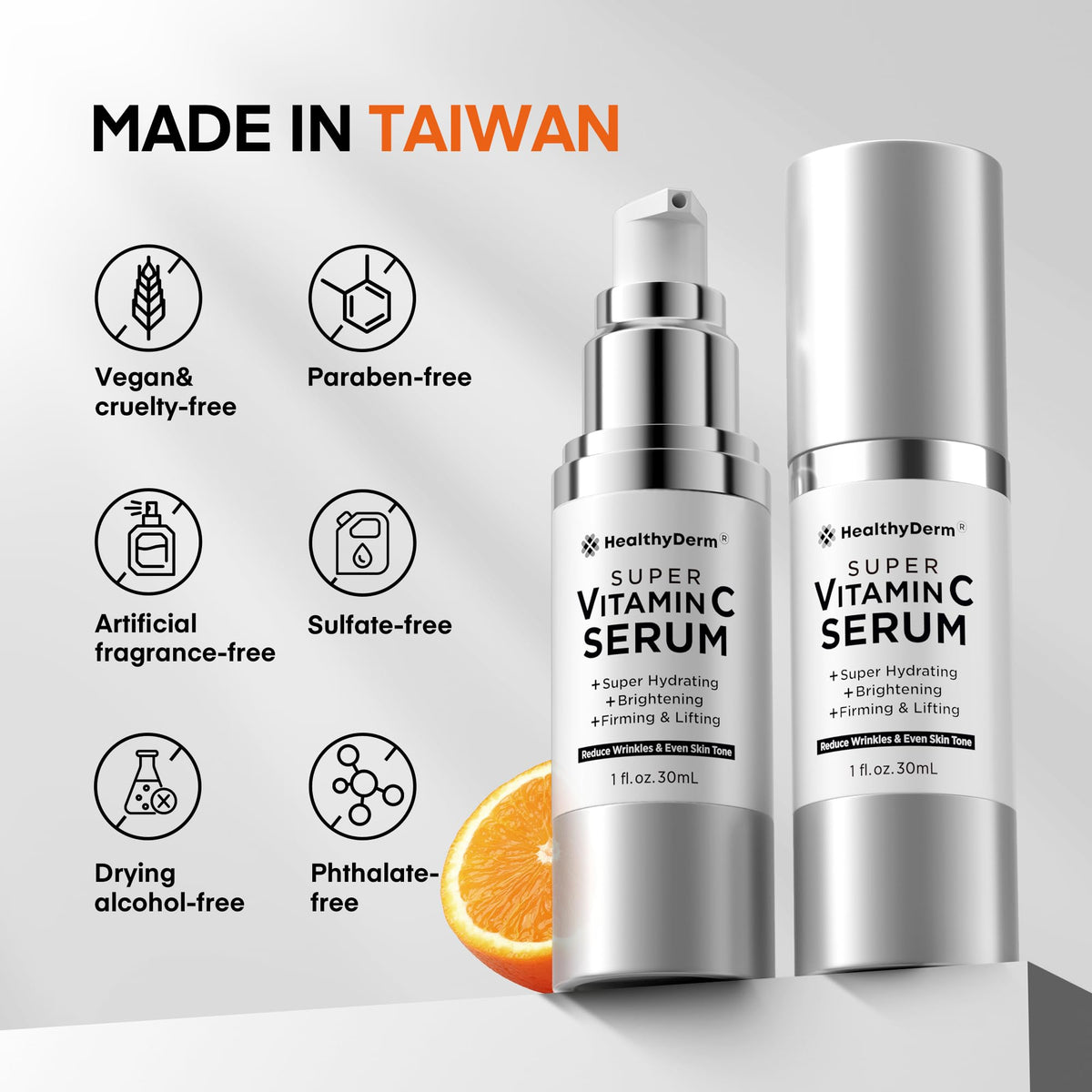 HealthyDerm serum in a morning skincare setting promoting daily routine use