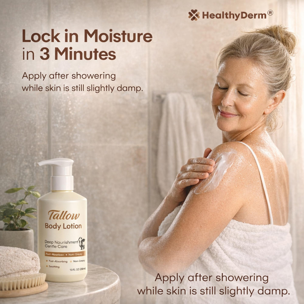 HealthyDerm texture close-up of white lotion revealing smooth, fast-absorbing consistency