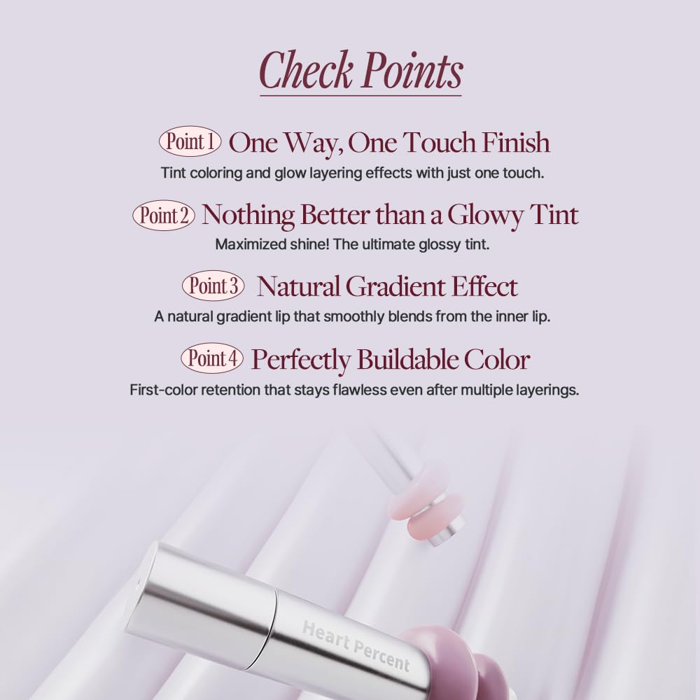 Heart Percent applicator texture close-up illustrating smooth, buildable formula benefit