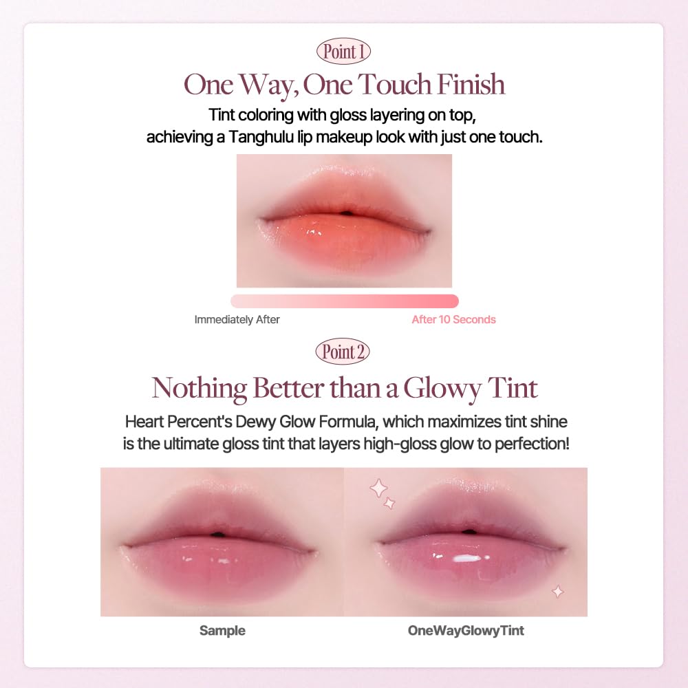 Heart Percent glossy reflective finish on lips demonstrating glass-like shine benefit
